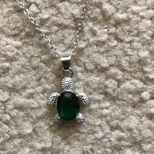 Green gemstone sea turtle necklace